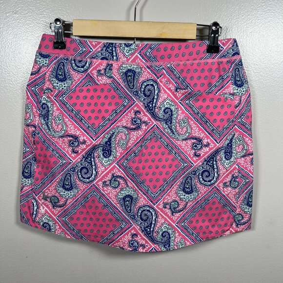 RLX Ralph Lauren Golf Skort Skirt Size Small Paisley Pink Blue Athletic Active - Picture 1 of 9